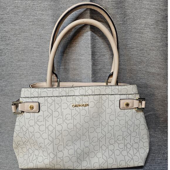 Authentic Calvin Klein Taupe/Tan/Beige Signature Satchel H7DDJ6XG - Picture 1 of 6